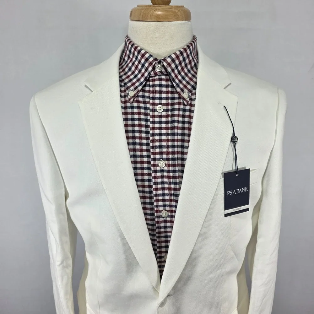 NEW - JOS A BANK Men's Suit Separate Jacket‎  White Linen Cotton Blend 42R SLIM